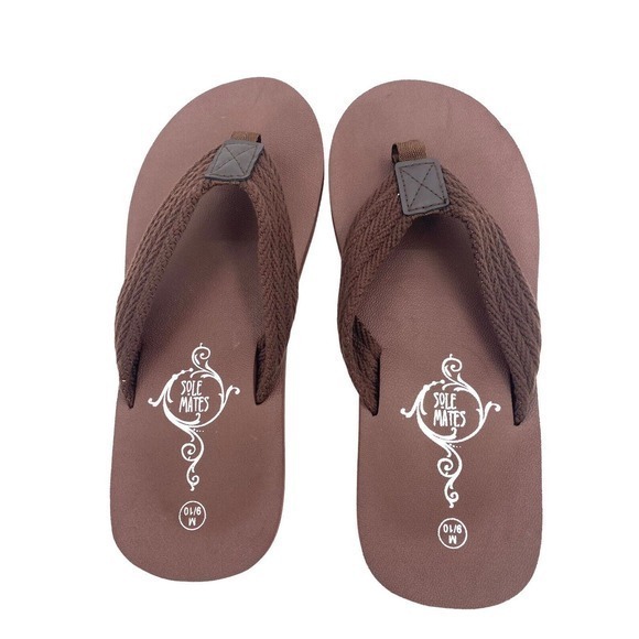 NEW Sole Mates‎ Men’s Flip Flops Sandals NEW Brown Size 9/10 - Picture 1 of 10